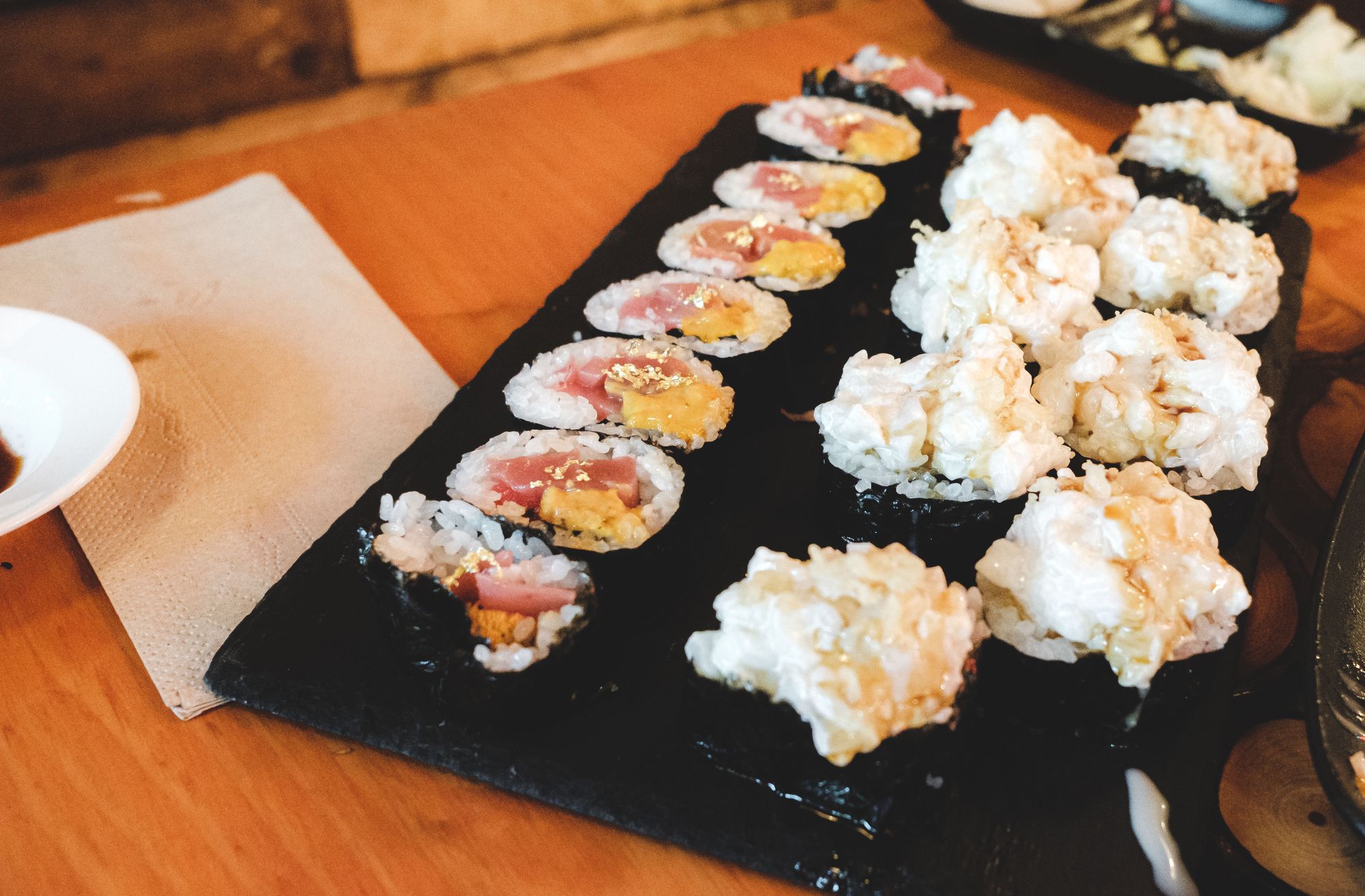 Moltan Roll Bar – Blue & Uni Maki (left) and White Lava Roll (right)