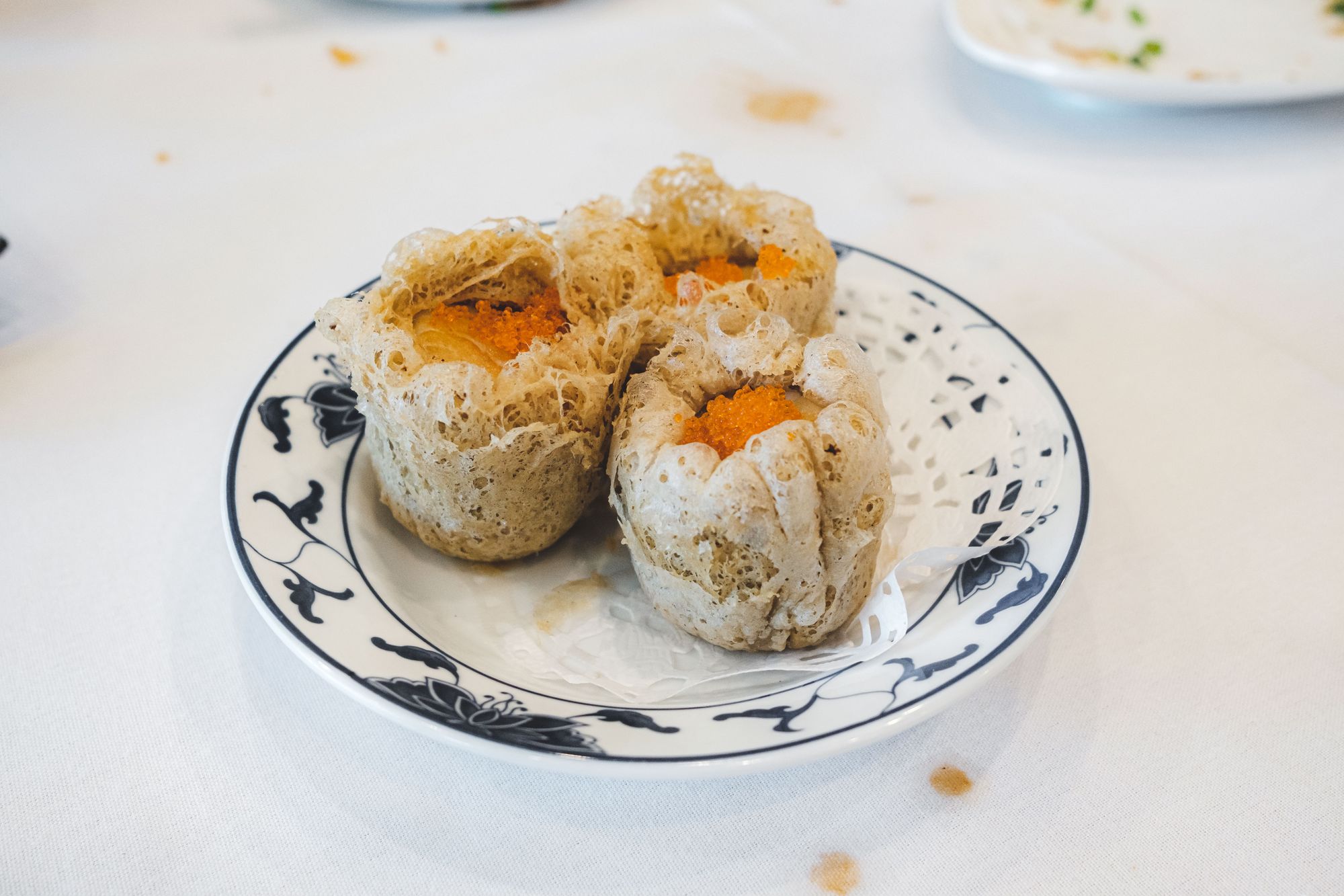 Sun Sui Wah – Deep Fried Taro with Minced Pork, Dried Shrimp, Scallop, and Tobiko